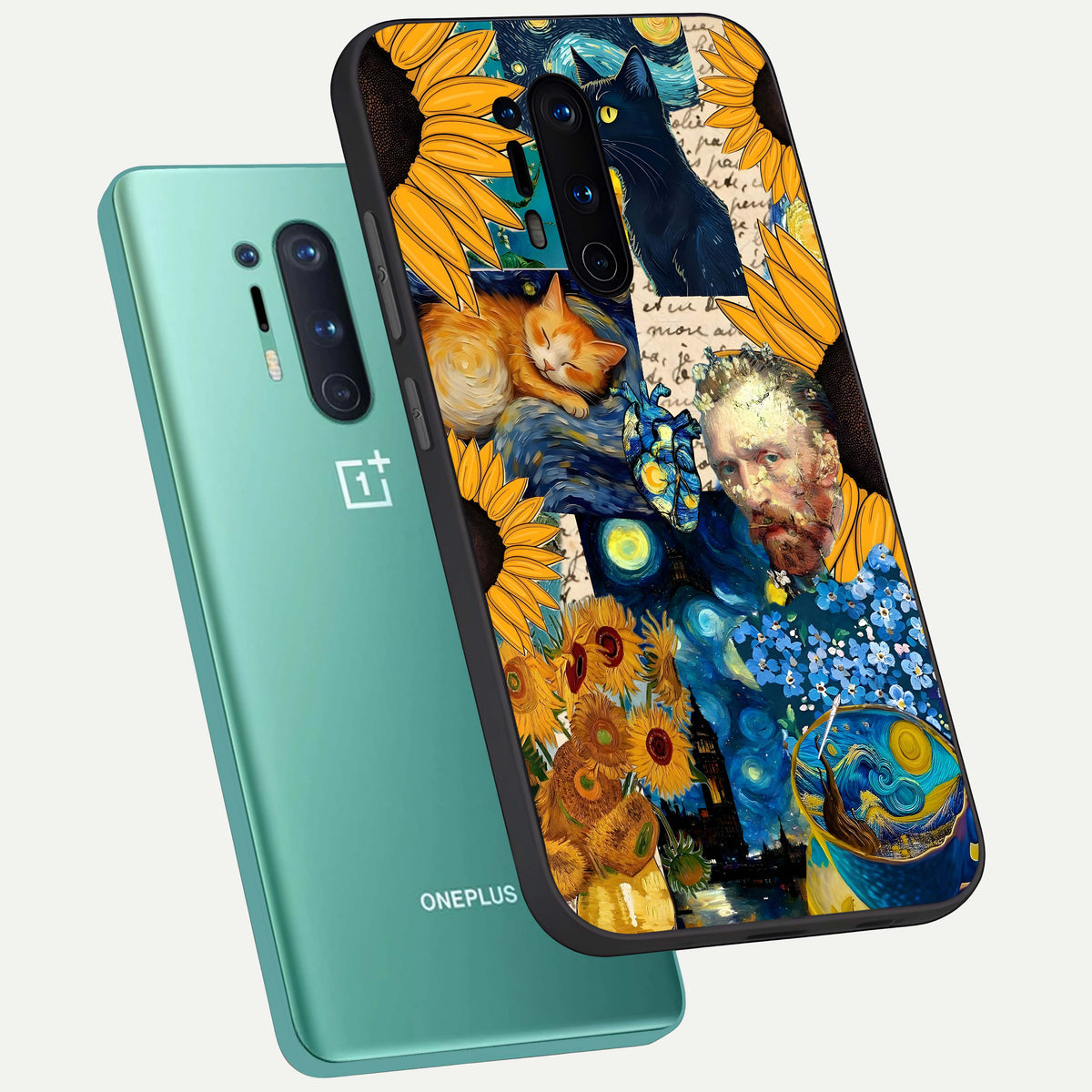  Sunflower Chic Mood Custom Name phone case For OnePlus 8 Pro showing premium glass back cover with detailed artwork