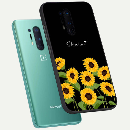  Sunflower Sky Bloom phone case For OnePlus 8 Pro showing premium glass back cover with detailed artwork
