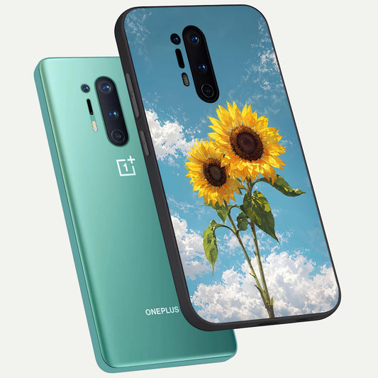  Sunlit Daisy Glow phone case For OnePlus 8 Pro showing premium glass back cover with detailed artwork