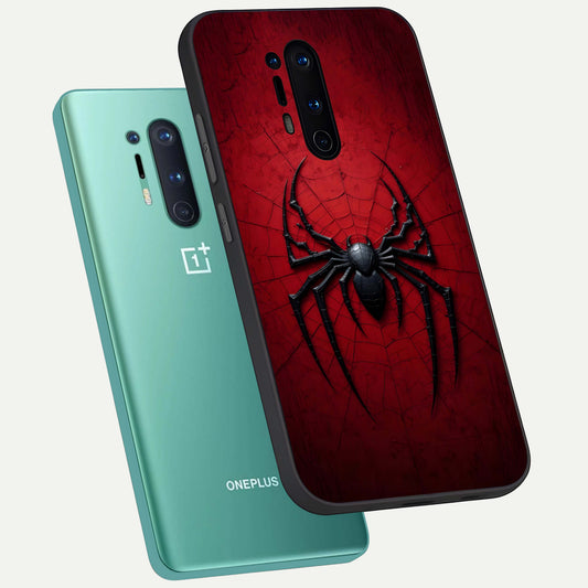  Superhero Web Emblem phone case For OnePlus 8 Pro showing premium glass back cover with detailed artwork