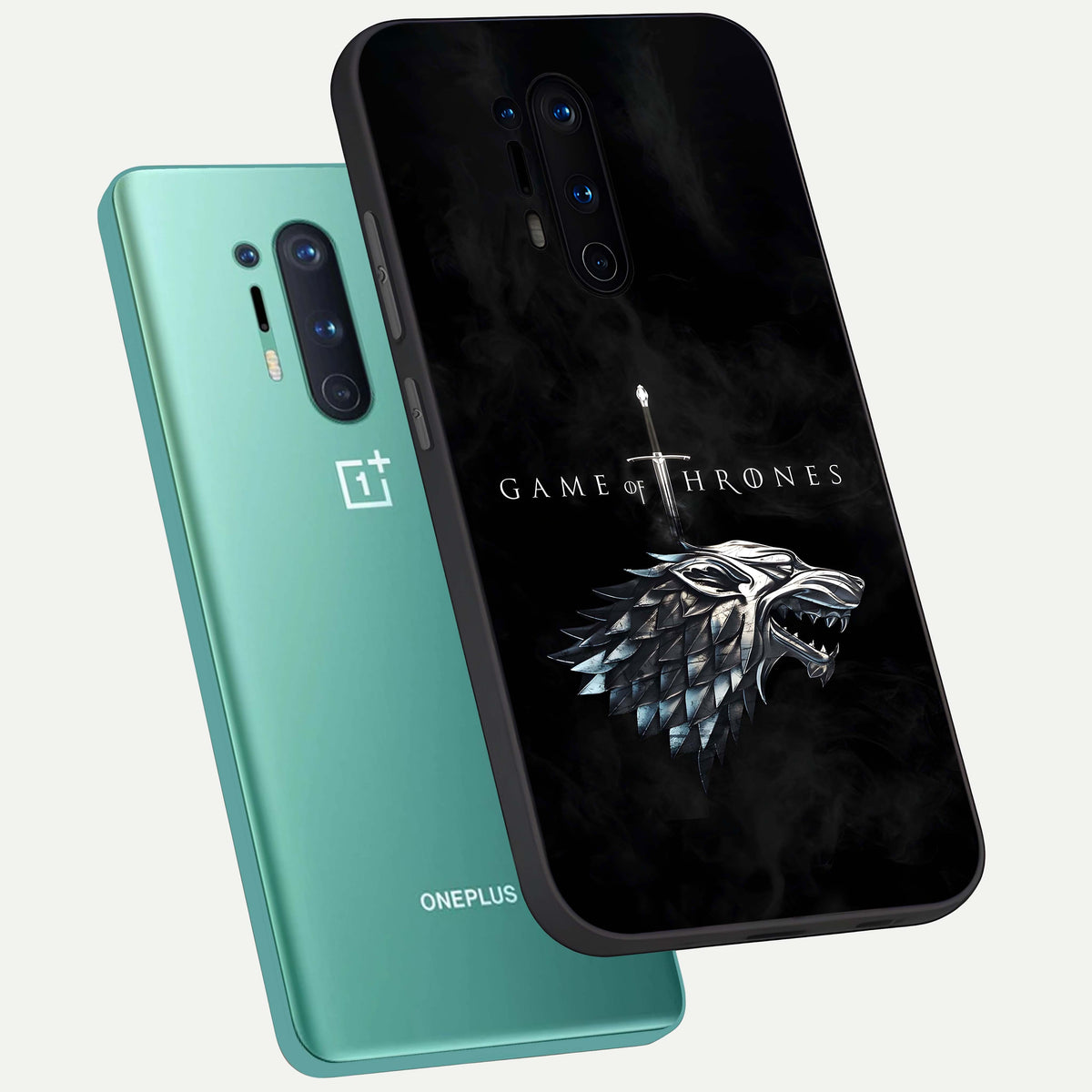 Throne Wolf Legacy phone case For OnePlus 8 Pro showing premium glass back cover with detailed artwork