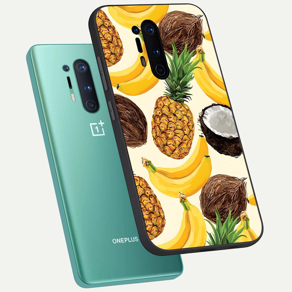  Tropical Fruit Mood phone case For OnePlus 8 Pro showing premium glass back cover with detailed artwork
