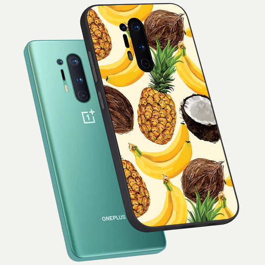  Tropical Fruit Mood phone case For OnePlus 8 Pro showing premium glass back cover with detailed artwork