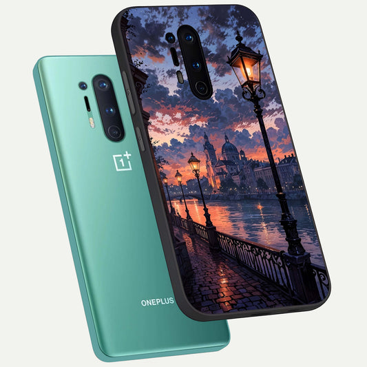  Twilight River Lights phone case For OnePlus 8 Pro showing premium glass back cover with detailed artwork