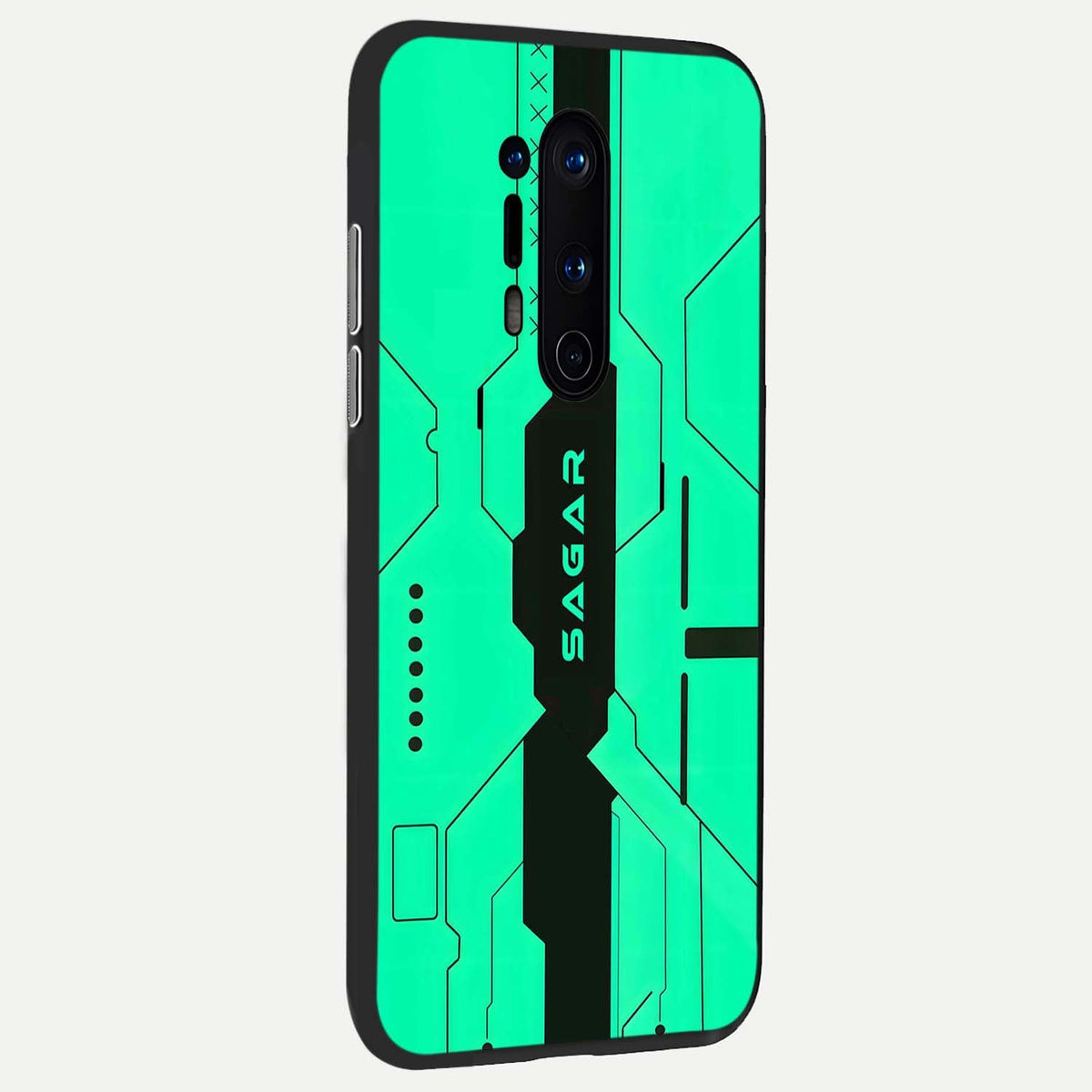  Aqua Tech CYBERPUNK Custom Name back cover For OnePlus 8 Pro slim fit glass case with vibrant aesthetic design