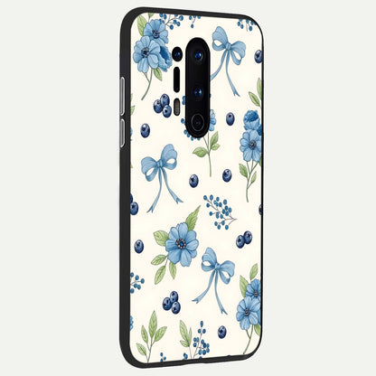  Blue Flower And Bow back cover For OnePlus 8 Pro slim fit glass case with vibrant aesthetic design