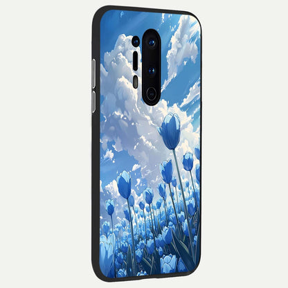  Blue Tulip Clouds back cover For OnePlus 8 Pro slim fit glass case with vibrant aesthetic design