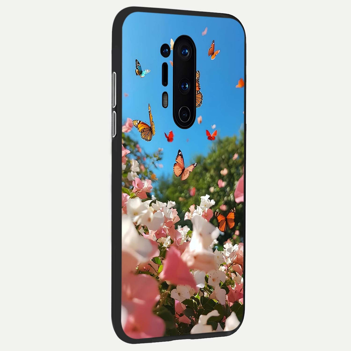 Butterflies In Bloom Sky back cover For OnePlus 8 Pro slim fit glass case with vibrant aesthetic design