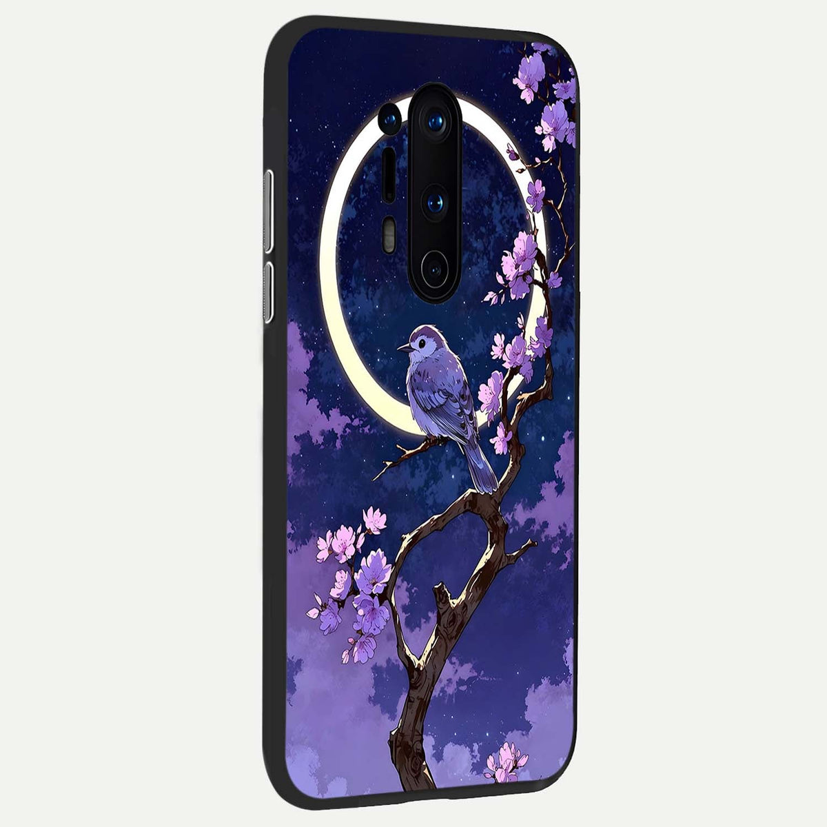  Celestial Bird Blossom back cover For OnePlus 8 Pro slim fit glass case with vibrant aesthetic design