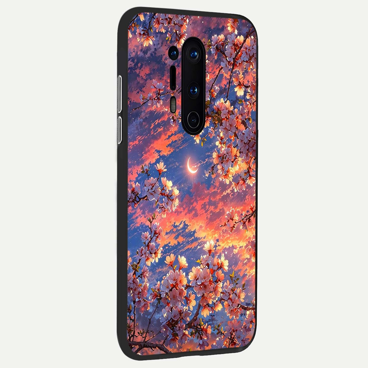  Celestial Sakura Sunset back cover For OnePlus 8 Pro slim fit glass case with vibrant aesthetic design
