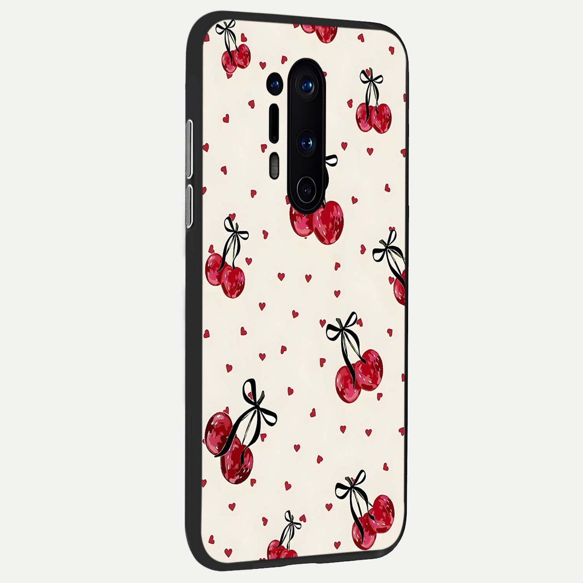 Cherry Heart Bow back cover For OnePlus 8 Pro slim fit glass case with vibrant aesthetic design