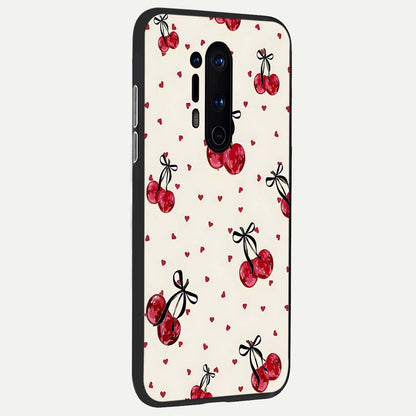  Cherry Heart Bow back cover For OnePlus 8 Pro slim fit glass case with vibrant aesthetic design