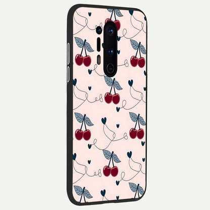  Cherry Heart Line back cover For OnePlus 8 Pro slim fit glass case with vibrant aesthetic design