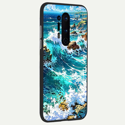  Coastal Blue Waves back cover For OnePlus 8 Pro slim fit glass case with vibrant aesthetic design