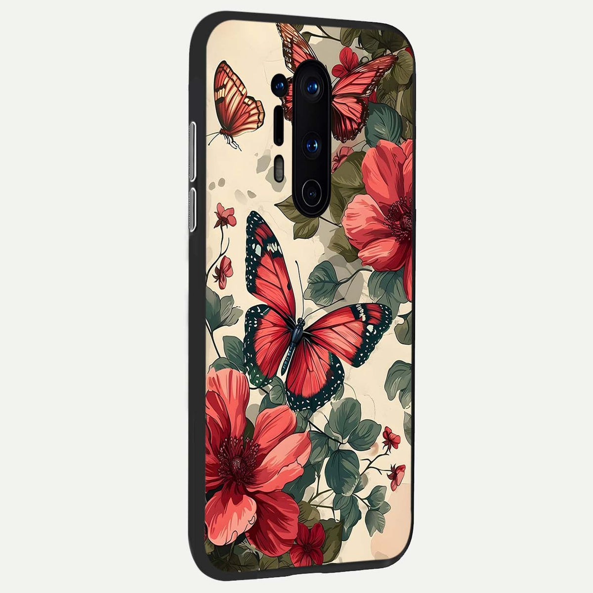  Crimson Butterfly Garden back cover For OnePlus 8 Pro slim fit glass case with vibrant aesthetic design