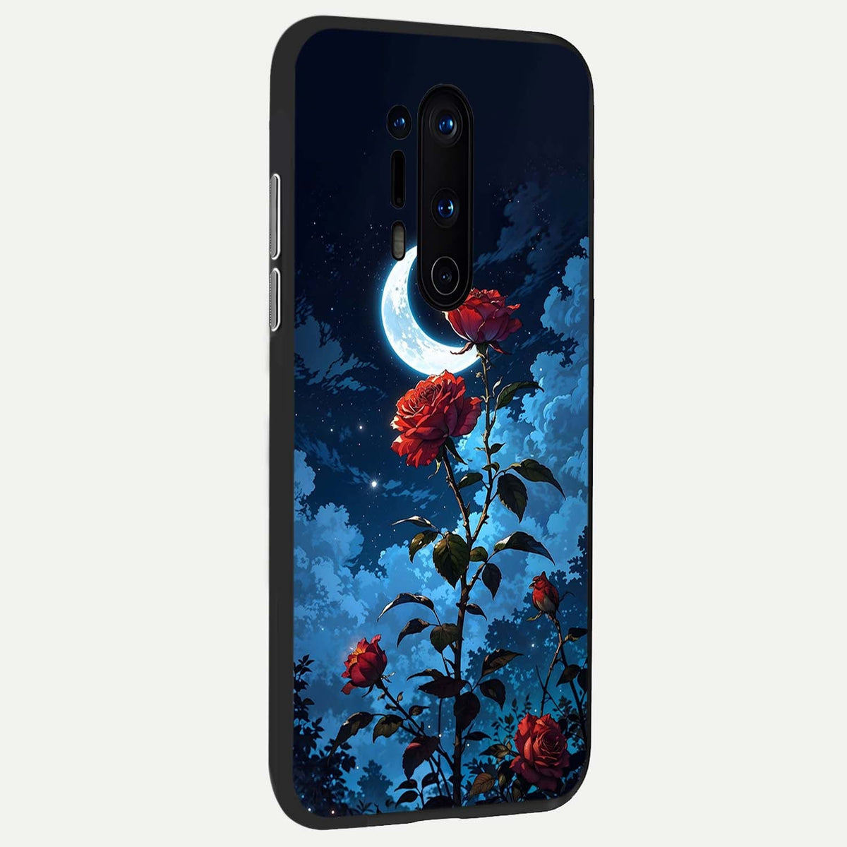  Crimson Rose Moon back cover For OnePlus 8 Pro slim fit glass case with vibrant aesthetic design