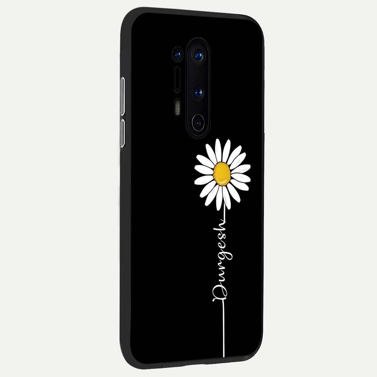  Custom Name White Flower back cover For OnePlus 8 Pro slim fit glass case with vibrant aesthetic design