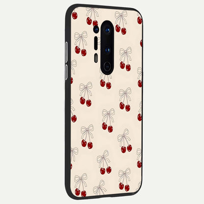  Cute Cherry Pattern back cover For OnePlus 8 Pro slim fit glass case with vibrant aesthetic design