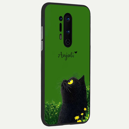  Emerald Cat Custom Name back cover For OnePlus 8 Pro slim fit glass case with vibrant aesthetic design