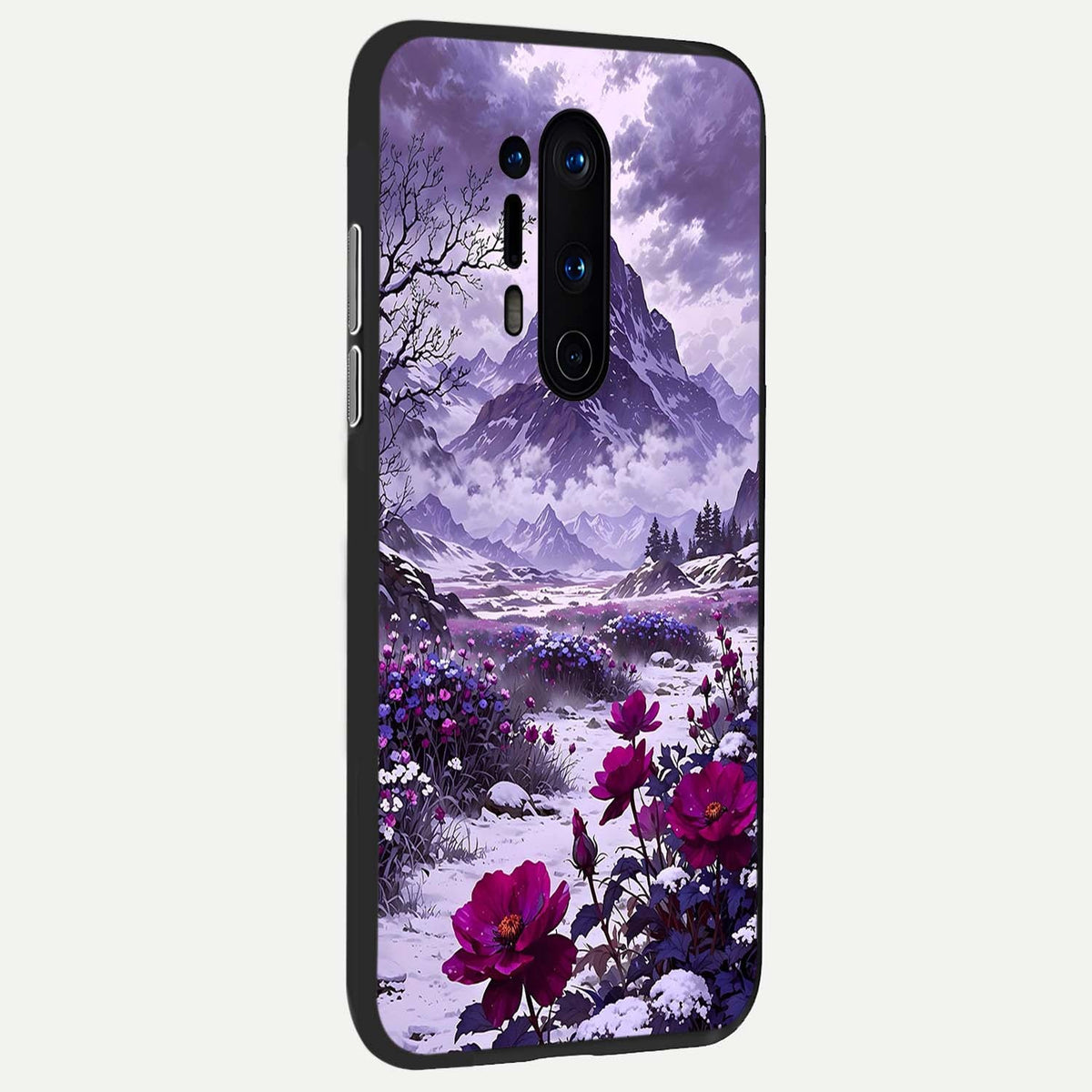  Flower Mountain View back cover For OnePlus 8 Pro slim fit glass case with vibrant aesthetic design