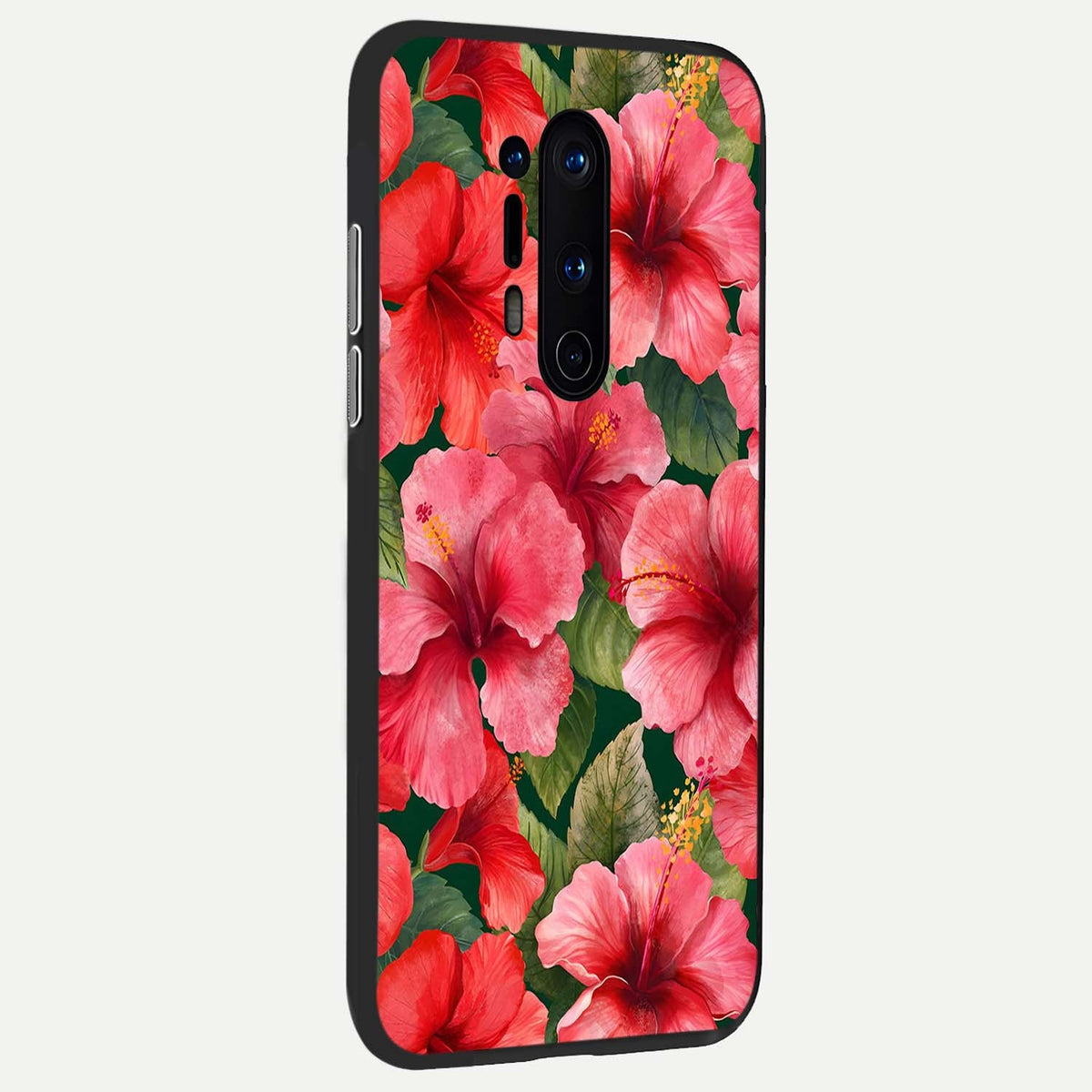  Hibiscus Pattern back cover For OnePlus 8 Pro slim fit glass case with vibrant aesthetic design