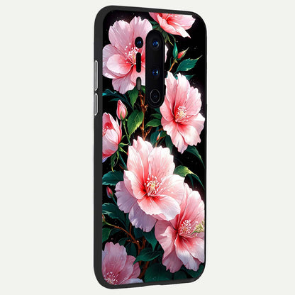  Peach Flower back cover For OnePlus 8 Pro slim fit glass case with vibrant aesthetic design