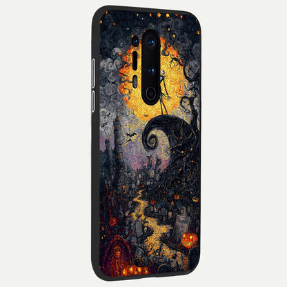  Pumpkin Moon Night back cover For OnePlus 8 Pro slim fit glass case with vibrant aesthetic design