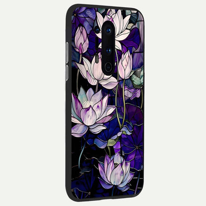  Purple Lotus Pattern back cover For OnePlus 8 Pro slim fit glass case with vibrant aesthetic design