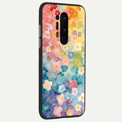  Rainbow Blossom Burst back cover For OnePlus 8 Pro slim fit glass case with vibrant aesthetic design