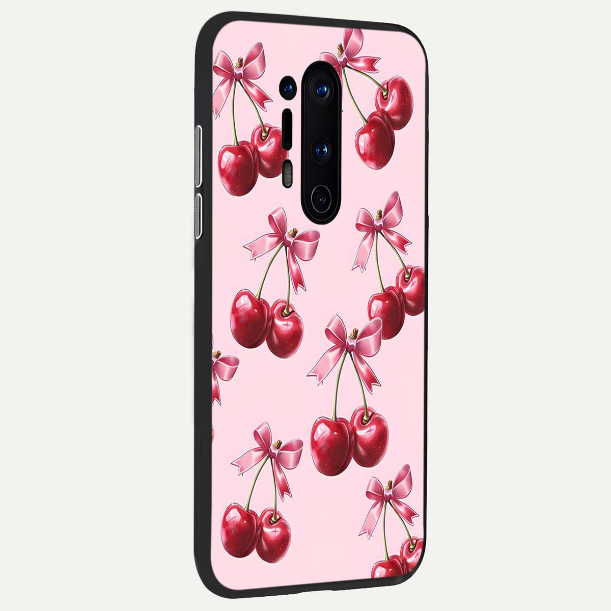  Red Cherries Pattern back cover For OnePlus 8 Pro slim fit glass case with vibrant aesthetic design