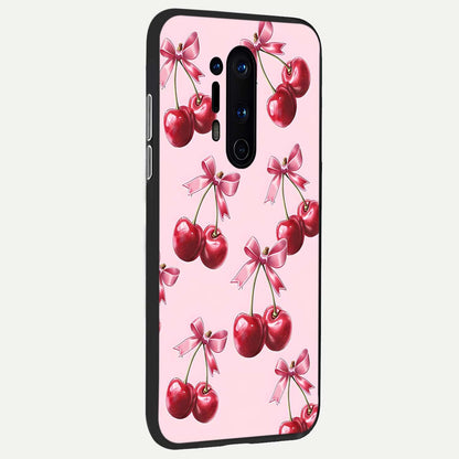  Red Cherries Pattern back cover For OnePlus 8 Pro slim fit glass case with vibrant aesthetic design