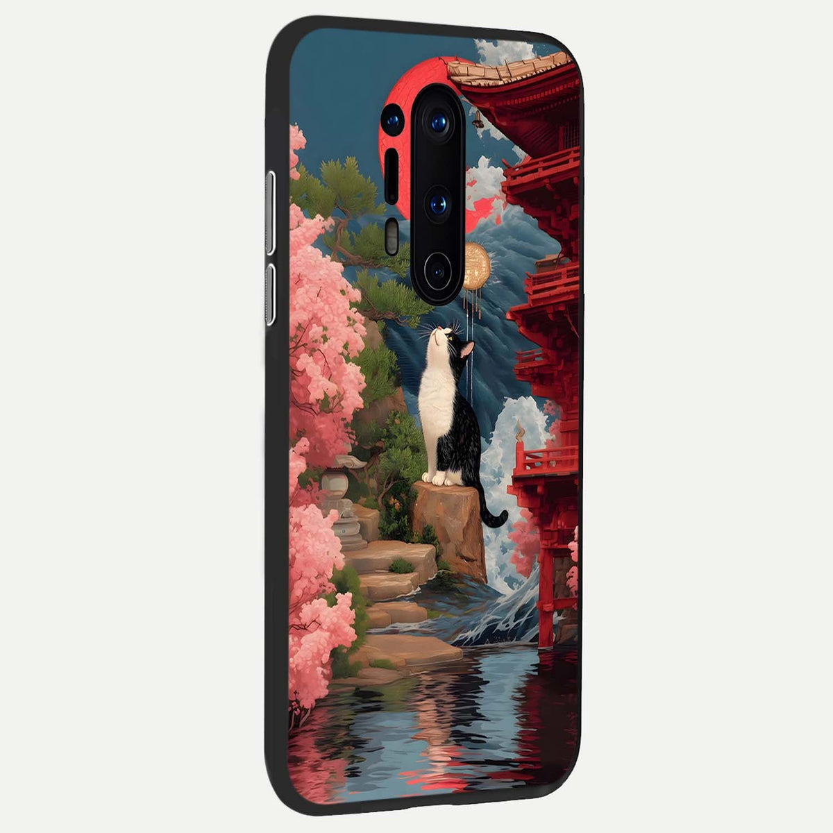  Temple Cat Scenery back cover For OnePlus 8 Pro slim fit glass case with vibrant aesthetic design