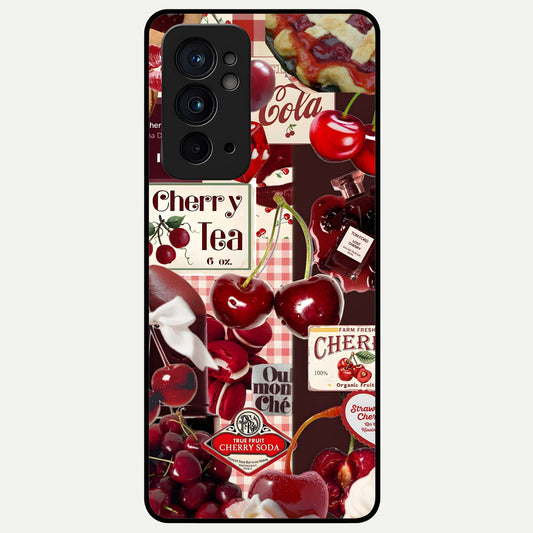  Aesthetic Cherry Tea Glass Case For OnePlus 9RT back cover – full design glossy printed glass finish