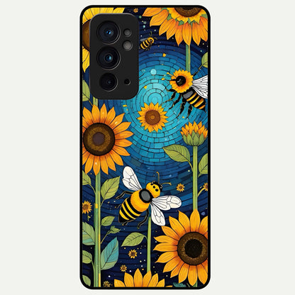  Bees And Sunflowers Glass Case For OnePlus 9RT back cover – full design glossy printed glass finish