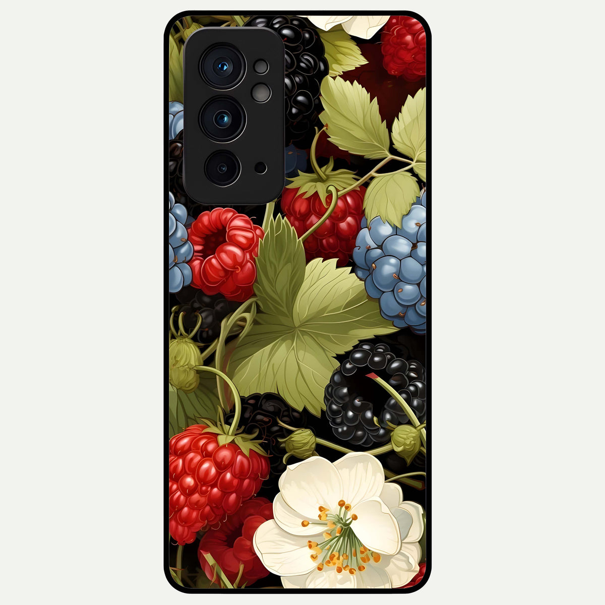  Berry Bloom Charm Glass Case For OnePlus 9RT back cover – full design glossy printed glass finish