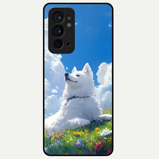  Blissful Cloud Pup Glass Case For OnePlus 9RT back cover – full design glossy printed glass finish