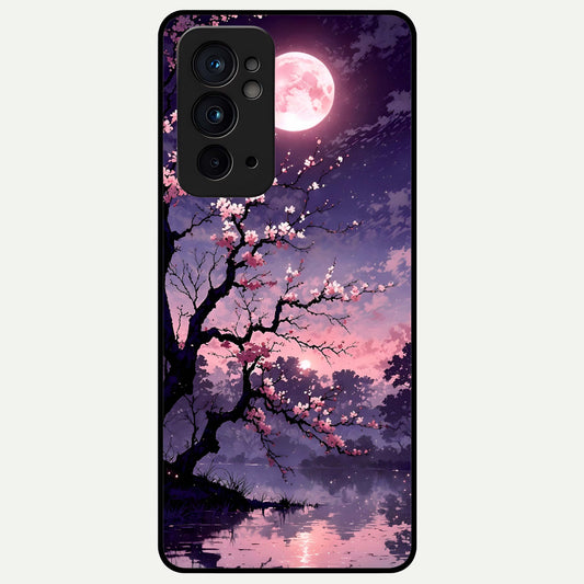  Blossom Pink Moon Glass Case For OnePlus 9RT back cover – full design glossy printed glass finish