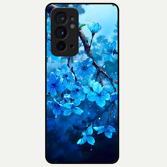  Blue Blossoms Branch Glass Case For OnePlus 9RT back cover – full design glossy printed glass finish