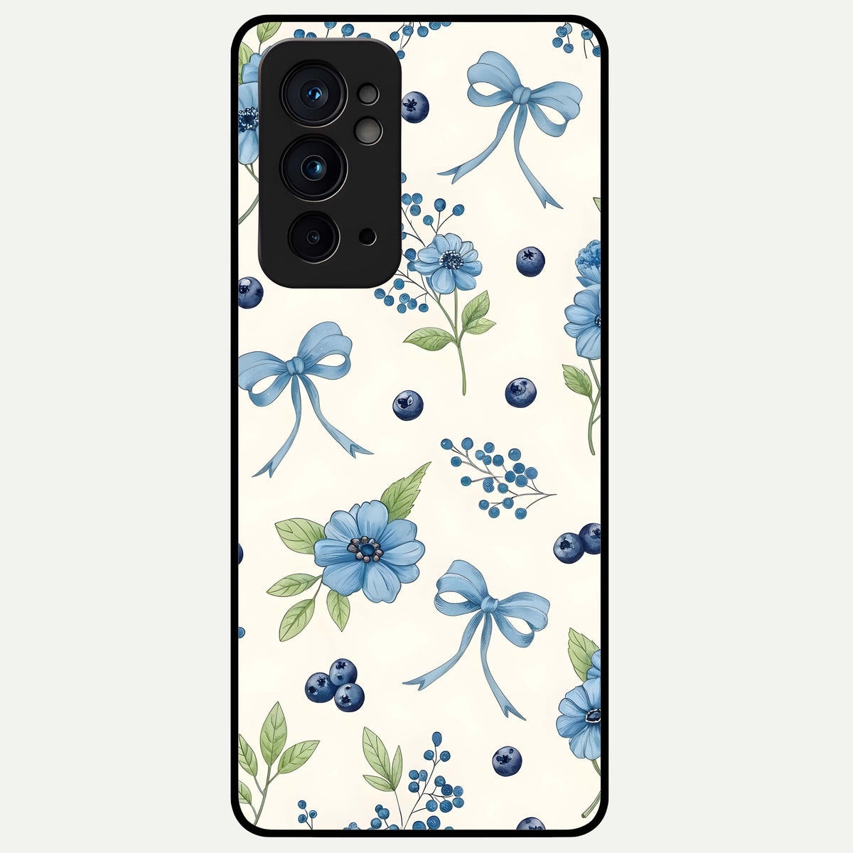  Blue Flower And Bow Glass Case For OnePlus 9RT back cover – full design glossy printed glass finish