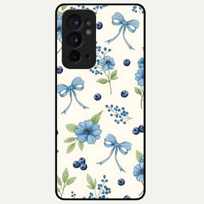  Blue Flower And Bow Glass Case For OnePlus 9RT back cover – full design glossy printed glass finish