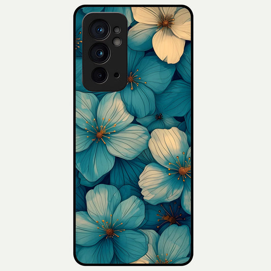  Blue Shade Floral Glass Case For OnePlus 9RT back cover – full design glossy printed glass finish