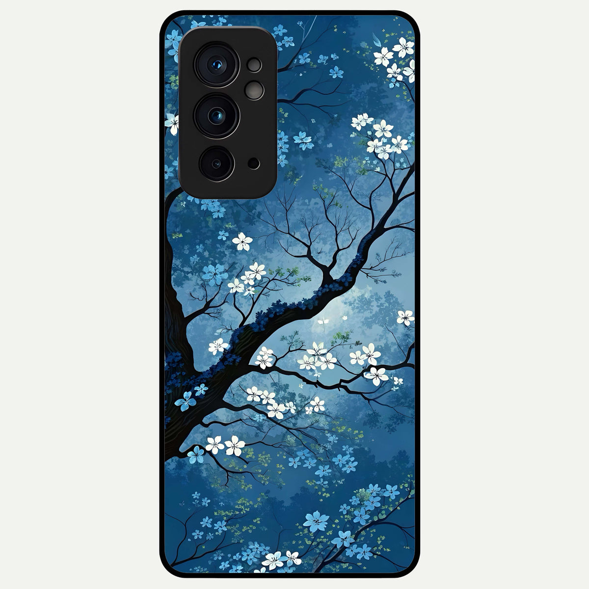  Blue Tree Serenity Glass Case For OnePlus 9RT back cover – full design glossy printed glass finish