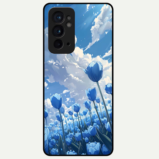  Blue Tulip Clouds Glass Case For OnePlus 9RT back cover – full design glossy printed glass finish