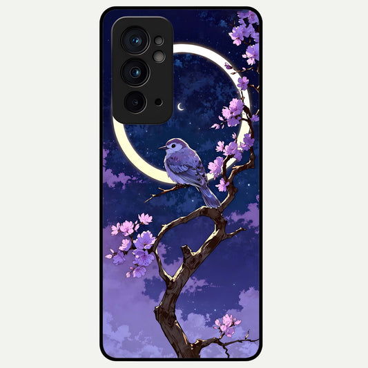  Celestial Bird Blossom Glass Case For OnePlus 9RT back cover – full design glossy printed glass finish