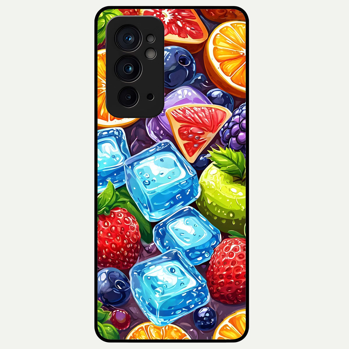  Colorful Fruits with Ice Glass Case For OnePlus 9RT back cover – full design glossy printed glass finish