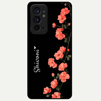  Crimson Bloom Grace Custom Name Glass Case For OnePlus 9RT back cover – full design glossy printed glass finish