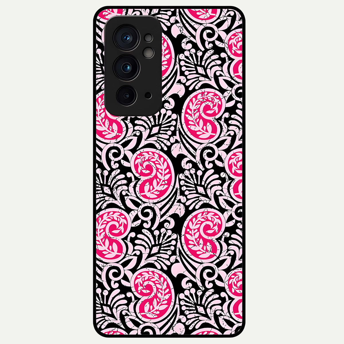  Crimson Paisley Charm Glass Case For OnePlus 9RT back cover – full design glossy printed glass finish