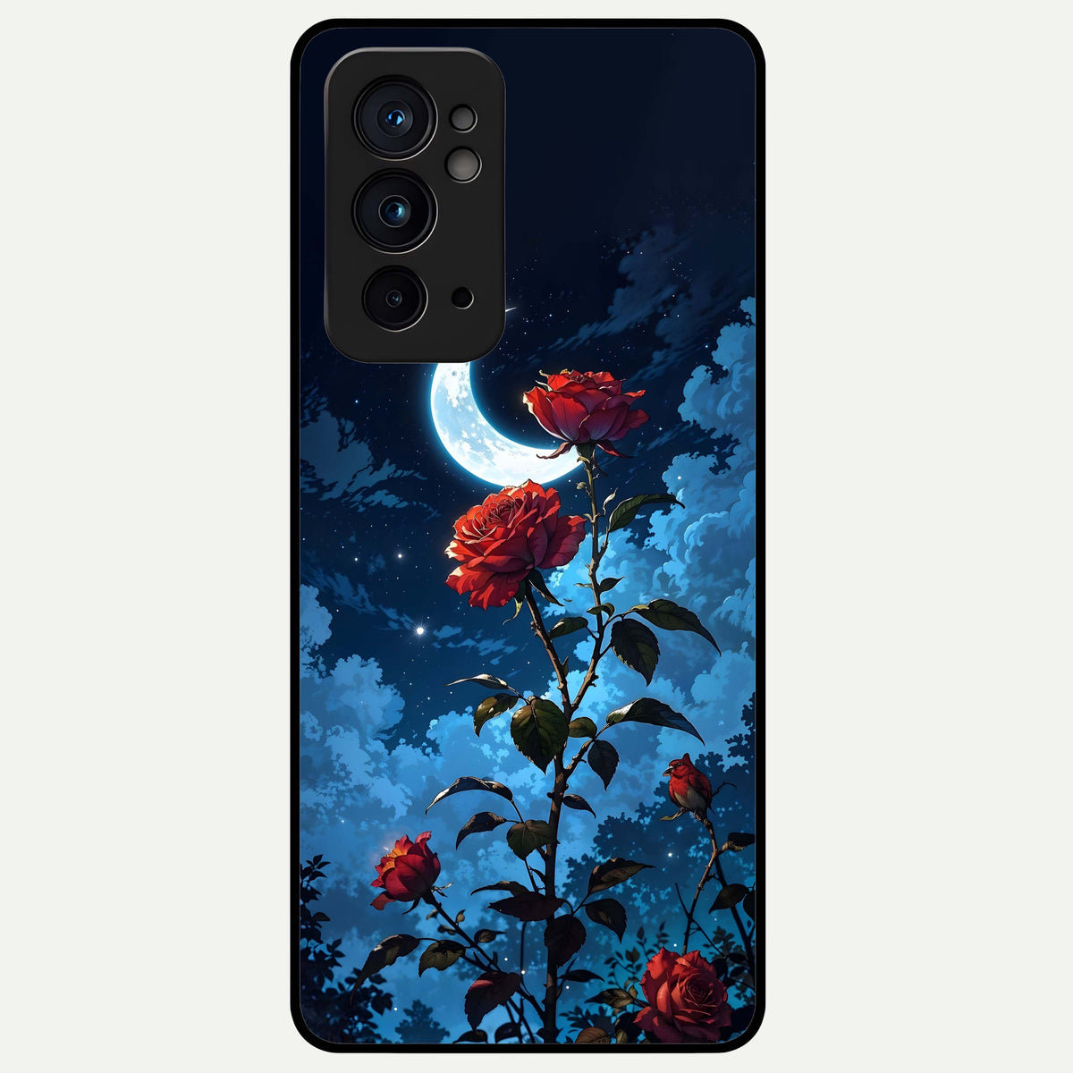  Crimson Rose Moon Glass Case For OnePlus 9RT back cover – full design glossy printed glass finish