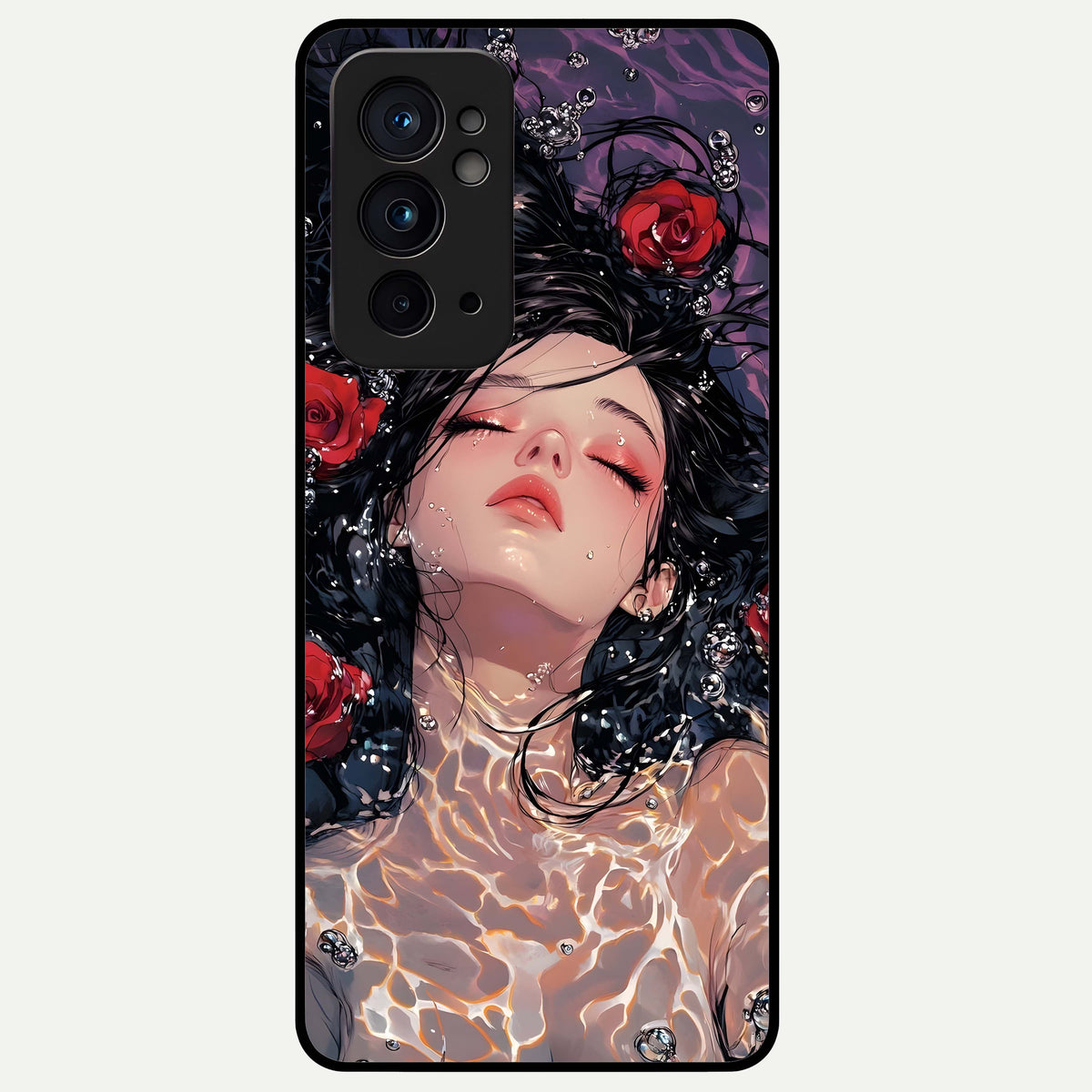  Crimson Rose Serenity Glass Case For OnePlus 9RT back cover – full design glossy printed glass finish