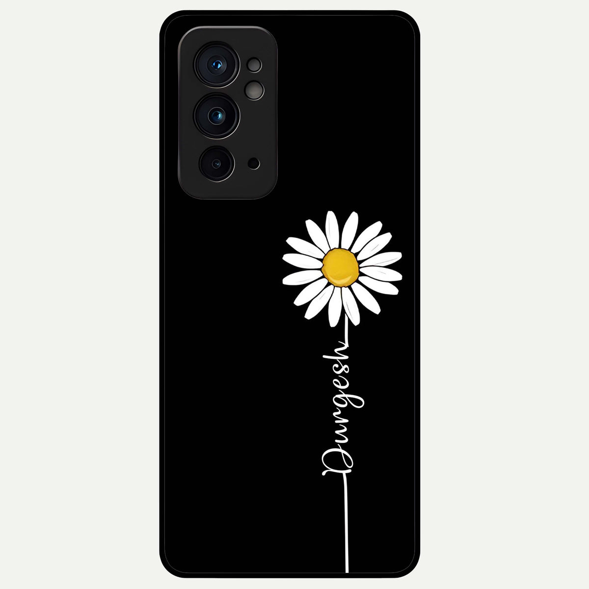 Custom Name White Flower Glass Case For OnePlus 9RT back cover – full design glossy printed glass finish